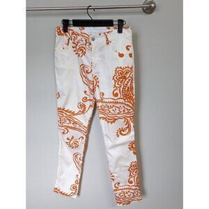 Brebis Noir Women's 26 Cotton White Orange Paisley Skinny Jeans Pants Summer